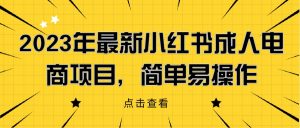 2023年最新小红书成人电商项目,简单易操作【详细教程】网赚项目-副业赚钱-互联网创业-资源整合西狂乐